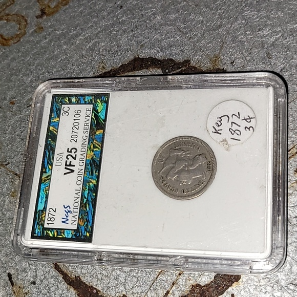 1872. Graded. Key Date. 3 Cent piece. VF 25 - Picture 1 of 5